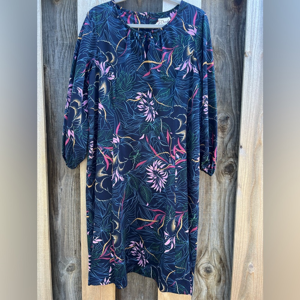 Vintage Navy Floral Long Sleeve Dress